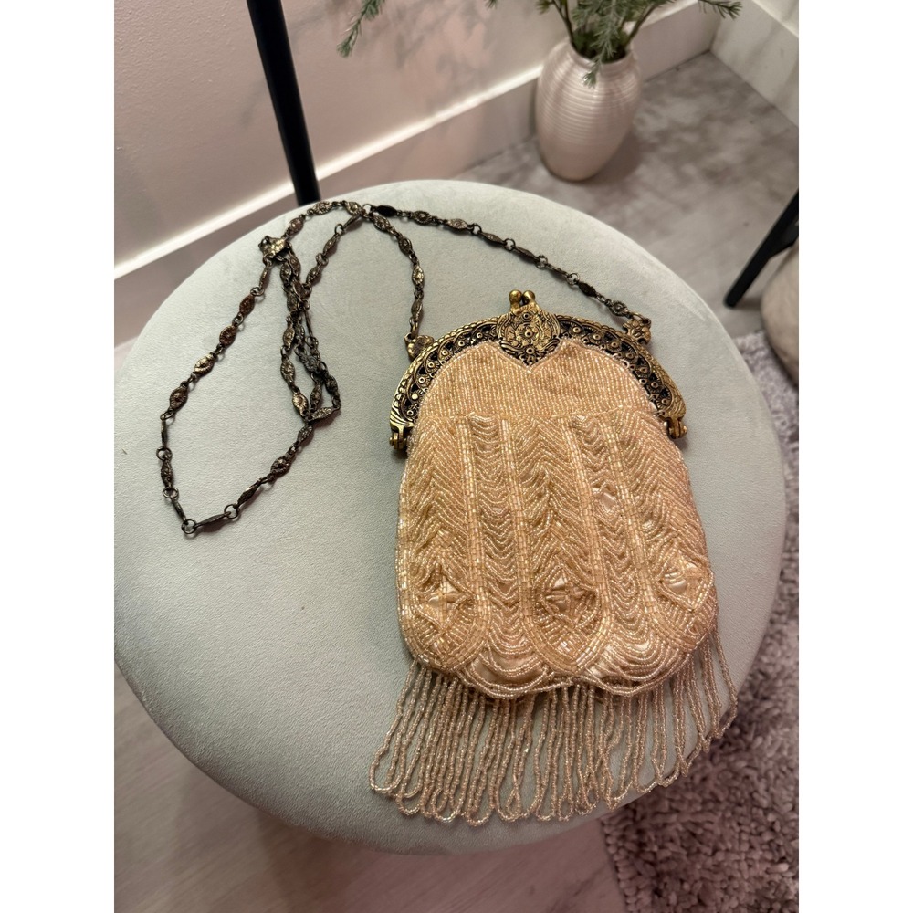 Ethos vintage bag crossbody intricate kisslock beaded 30s 40s wedding ivory euc